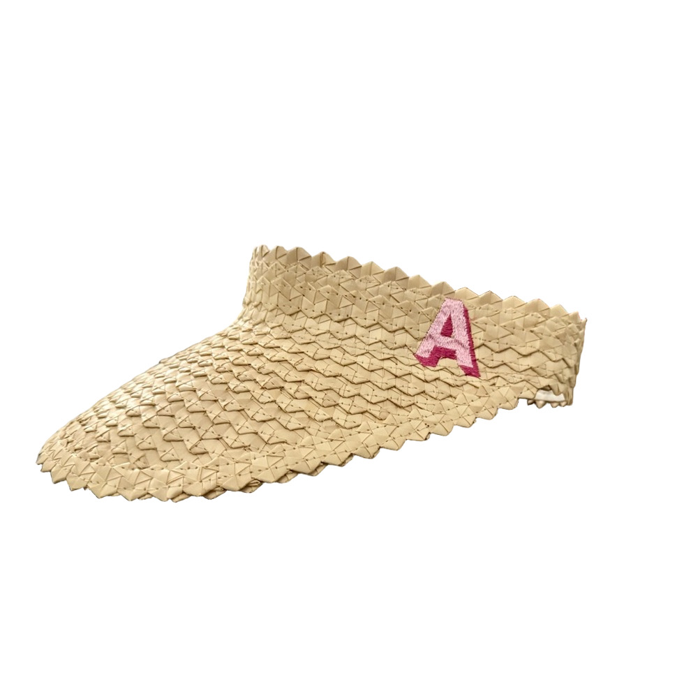 Straw Visor with Pink Monogram A One Size Fits Most